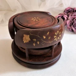Ensemble de 6 dessous de verres avec support en bois et laiton