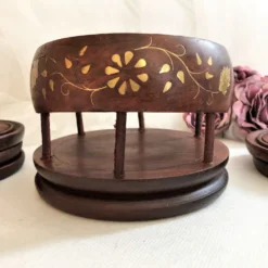 Ensemble de 6 dessous de verres avec support en bois et laiton