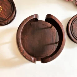 Ensemble de 6 dessous de verres avec support en bois et laiton