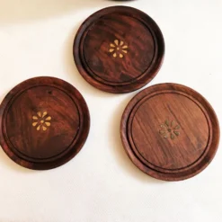 Ensemble de 6 dessous de verres avec support en bois et laiton