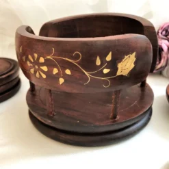 Ensemble de 6 dessous de verres avec support en bois et laiton