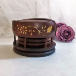 Ensemble de 6 dessous de verres avec support en bois et laiton