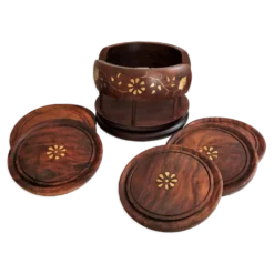 Ensemble de 6 dessous de verres avec support en bois et laiton
