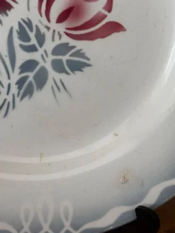 Ensemble de deux assiettes plates fleuries en faïence