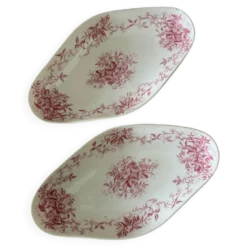 Ensemble de deux raviers anciens en porcelaine fleurie vieux rose