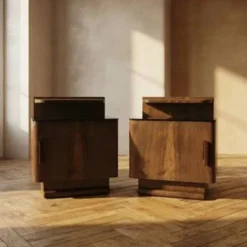 Ensemble de deux tables de nuit par Jindřich Halabala pour UP Závody, années 1940, Tchécoslovaquie, 55 x 45 x 38 cm
