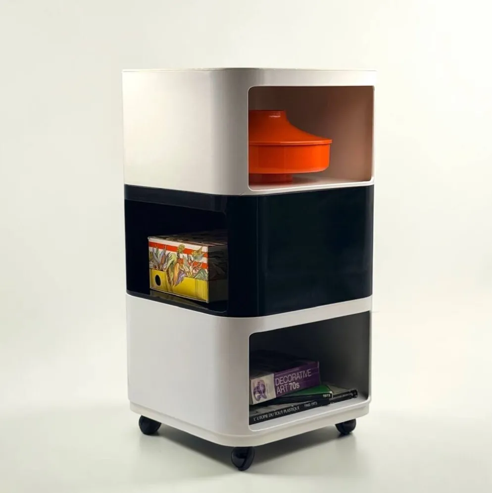 Ensemble de 3 modules Kartell Componibili noir et blanc, années 1970