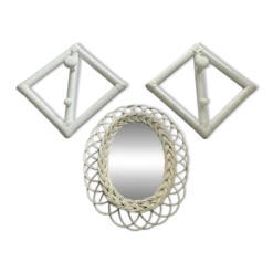 Ensemble d’entrée miroir en rotin et 2 porte manteaux