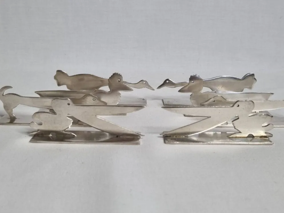 Ensemble de 8 porte-couteaux animaliers Yorel Art Déco métal argenté 1930