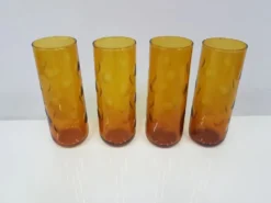 Ensemble de quatre verres Eldorado, en verre ambre, Hazel Atlas, États-Unis, années 1970.