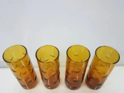 Ensemble de quatre verres Eldorado, en verre ambre, Hazel Atlas, États-Unis, années 1970.