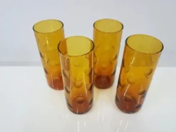 Ensemble de quatre verres Eldorado, en verre ambre, Hazel Atlas, États-Unis, années 1970.