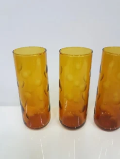 Ensemble de quatre verres Eldorado, en verre ambre, Hazel Atlas, États-Unis, années 1970.