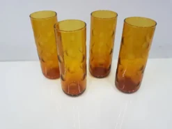 Ensemble de quatre verres Eldorado, en verre ambre, Hazel Atlas, États-Unis, années 1970.
