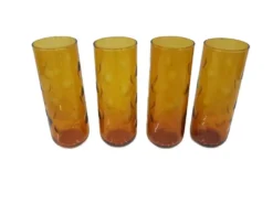 Ensemble de quatre verres Eldorado, en verre ambre, Hazel Atlas, États-Unis, années 1970.