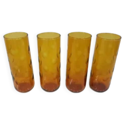 Ensemble de quatre verres Eldorado, en verre ambre, Hazel Atlas, États-Unis, années 1970.