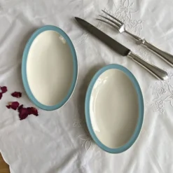 Ensemble de 2 raviers petit plat de service faïence ancienne Boch et Frères