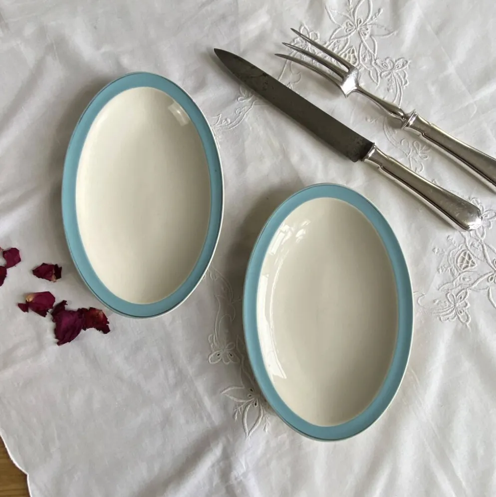 Ensemble de 2 raviers petit plat de service faïence ancienne Boch et Frères