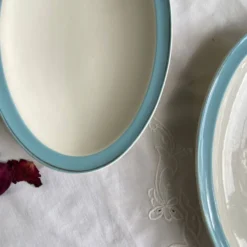 Ensemble de 2 raviers petit plat de service faïence ancienne Boch et Frères