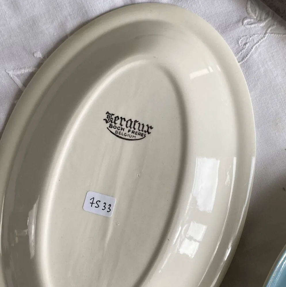 Ensemble de 2 raviers petit plat de service faïence ancienne Boch et Frères