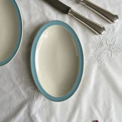 Ensemble de 2 raviers petit plat de service faïence ancienne Boch et Frères