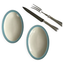 Ensemble de 2 raviers petit plat de service faïence ancienne Boch et Frères