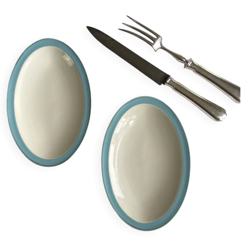 Ensemble de 2 raviers petit plat de service faïence ancienne Boch et Frères