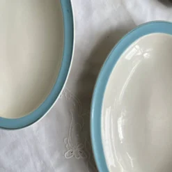 Ensemble de 2 raviers petit plat de service faïence ancienne Boch et Frères