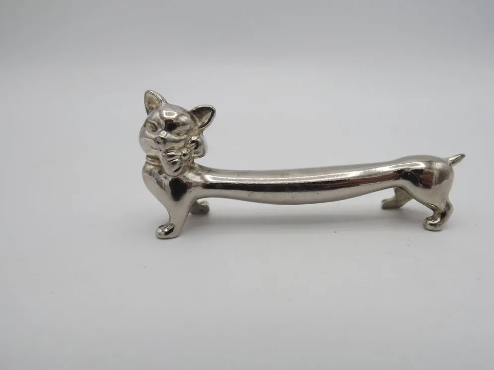 Ensemble de 6 repose-couverts en métal argenté vintage français design chat allongé