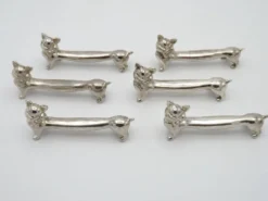 Ensemble de 6 repose-couverts en métal argenté vintage français design chat allongé
