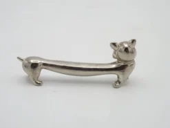 Ensemble de 6 repose-couverts en métal argenté vintage français design chat allongé