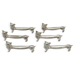 Ensemble de 6 repose-couverts en métal argenté vintage français design chat allongé