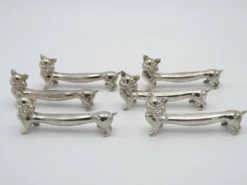 Ensemble de 6 repose-couverts en métal argenté vintage français design chat allongé