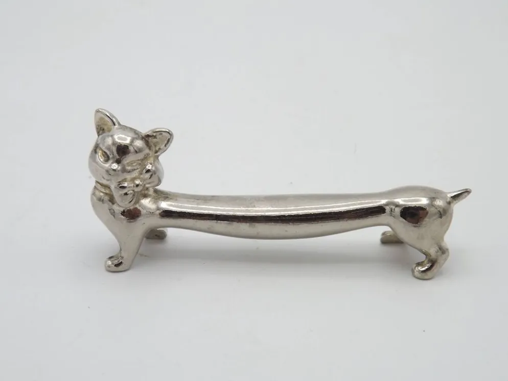 Ensemble de 6 repose-couverts en métal argenté vintage français design chat allongé