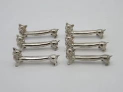 Ensemble de 6 repose-couverts en métal argenté vintage français design chat allongé