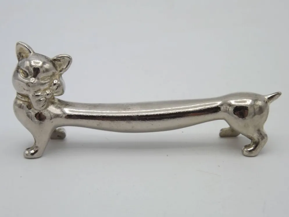 Ensemble de 6 repose-couverts en métal argenté vintage français design chat allongé