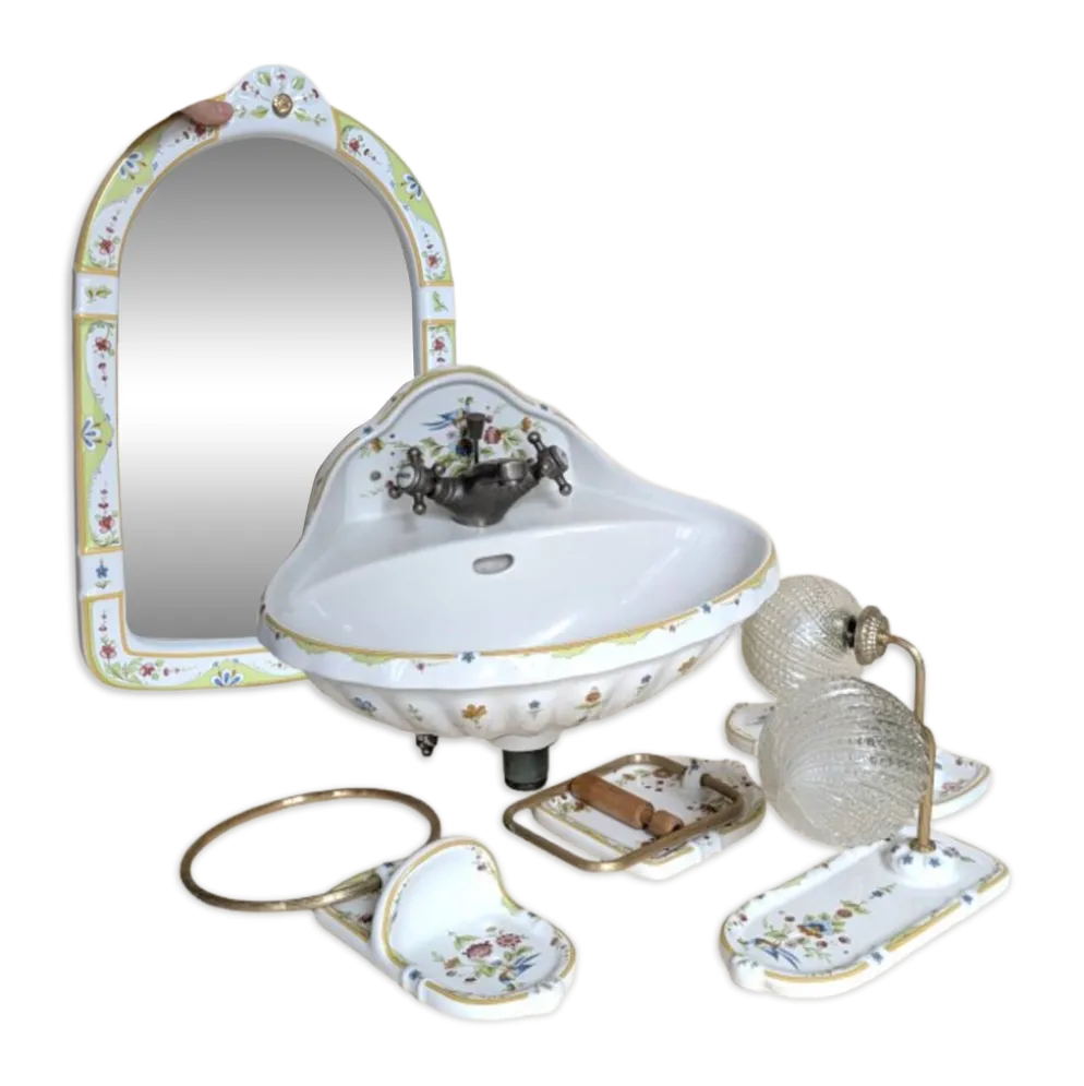 Ensemble de salle de bain en céramique peinte – Style vintage floral