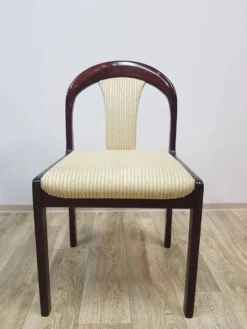 Ensemble de salle à manger, acajou brun, tissu beige, Lübke, Allemagne, années 1960.