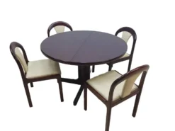 Ensemble de salle à manger, acajou brun, tissu beige, Lübke, Allemagne, années 1960.