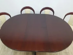 Ensemble de salle à manger, acajou brun, tissu beige, Lübke, Allemagne, années 1960.