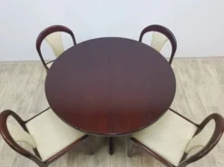 Ensemble de salle à manger, acajou brun, tissu beige, Lübke, Allemagne, années 1960.