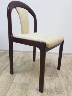 Ensemble de salle à manger, acajou brun, tissu beige, Lübke, Allemagne, années 1960.