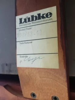 Ensemble de salle à manger, acajou brun, tissu beige, Lübke, Allemagne, années 1960.