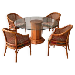 Ensemble de salle à manger en faux bambou / années 1980