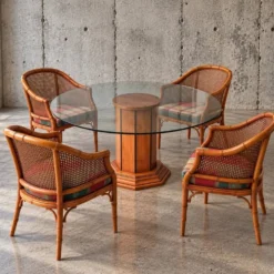 Ensemble de salle à manger en faux bambou / années 1980