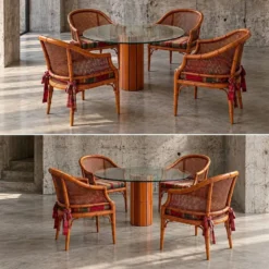 Ensemble de salle à manger en faux bambou / années 1980