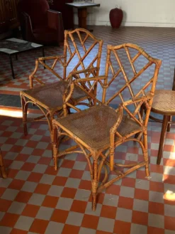 Ensemble de salle à manger vintage en bambou style Chippendale, Italie, ann