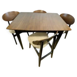 Ensemble de salle à manger vintage en teck des années 60 | Table extensible et 4 chaises | 1960s A