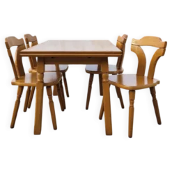 Ensemble de salle à manger vintage - chêne blond des années 1970 - table extensible et 4 chaises