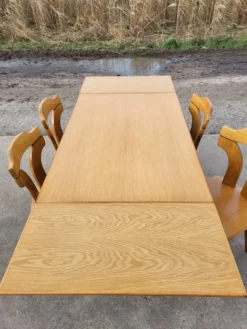 Ensemble de salle à manger vintage - chêne blond des années 1970 - table extensible et 4 chaises